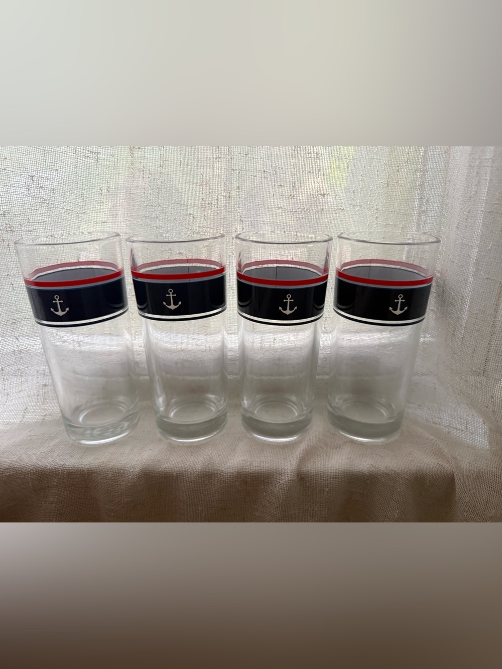 Nautical Anchor Highball Glasses - Navy and Red Set
